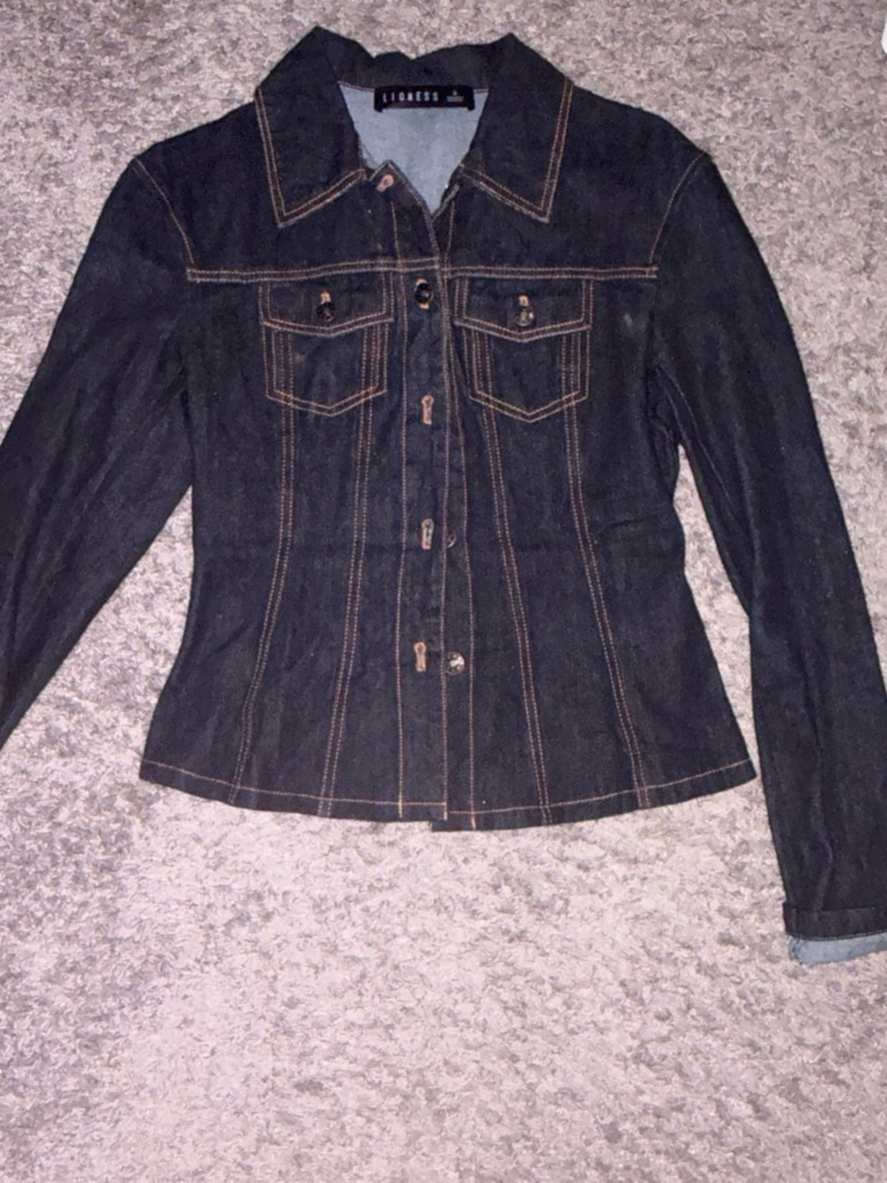 Lioness Dark Denim Button-Up Jacket with Contrast Stitching